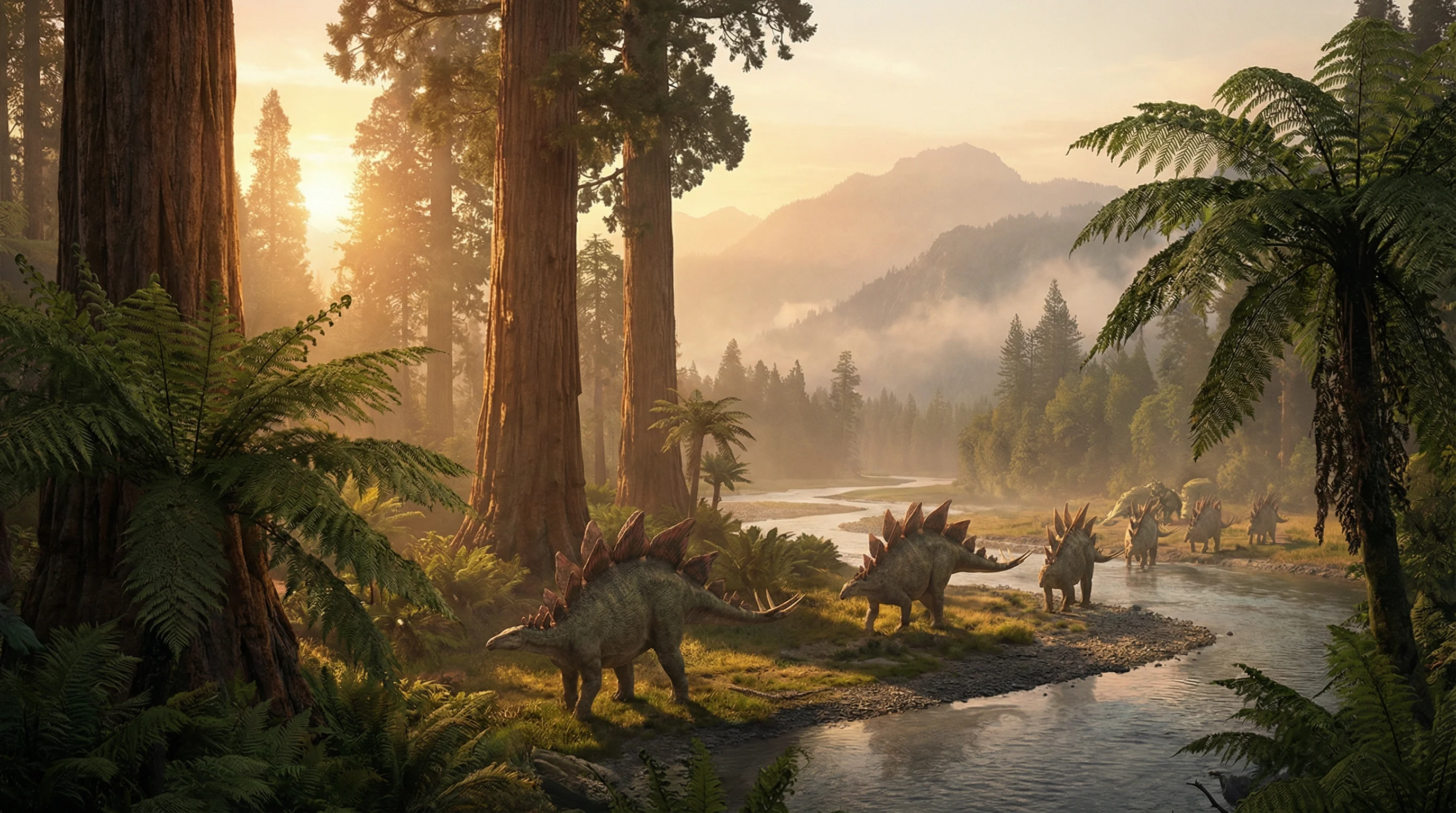 史前黄昏中漫步的剑龙群，侏罗纪棋牌探险营 91棋牌 摄影展作品