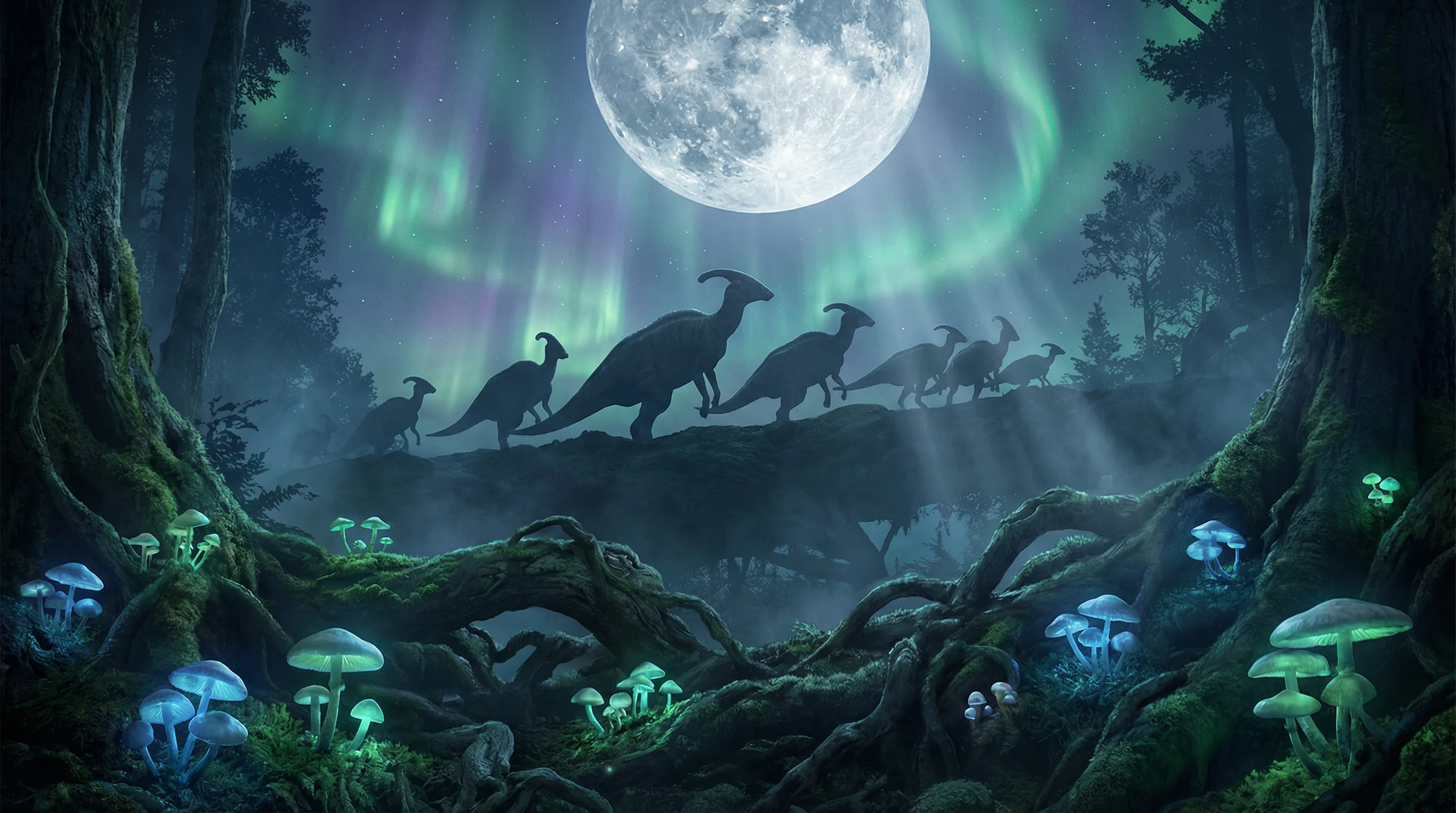 月光下的副栉龙剪影，侏罗纪棋牌探险营 91棋牌 摄影展作品